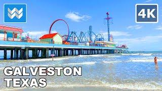 [4K] Galveston Beach in Galveston, Texas USA (South of Houston) Walking Tour & Travel Guide 