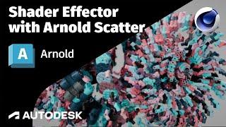 Shader Effector with Arnold Scatter in Cinema 4D (GPU). Tutorial link in the description.