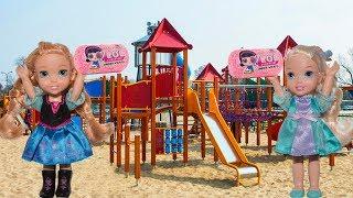 Elsa and Anna toddlers scavenger hunt on the beach