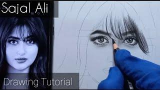 Sajal Ali Drawing|How to Draw Girl with outline and shading Tutorial |MeeshaAliArtist