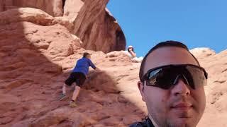 Jim and James Climb Double Arch