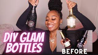 DIY GLAM BOTTLES : CUSTOM GLITTER HENNESSY & BELAIRE BOTTLE || Glitter Alcohol Bottles