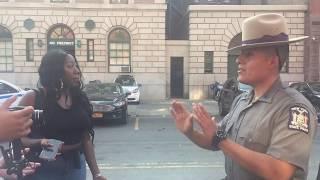 (arrested cop watching) NYC state troopers arrest constitution cowboy in front of 40th Precinct