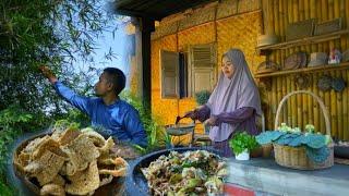 Daun bambu jadi kerupuk | petik sayuran segar di kebun untuk membuat salad sunda | Hidup di Desa