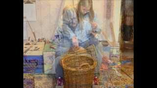 Katherine Lewis weaving willow log basket
