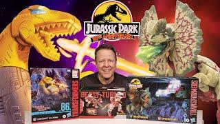 Jurassic Park Transformers Dino Dinobots Dinosludge, T-Rex & Dilophocon Toy Review AdventureFun!