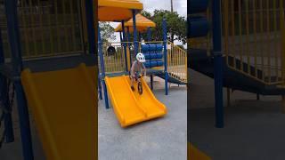 Fearless 4-year-old conquers the playground on a balance bike!  #playgroundadventures  #balancebike