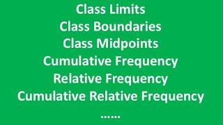 Tutorial 9: Class Boundaries, Class Midpoints, Cumulative Frequency, Relative Frequency, ……