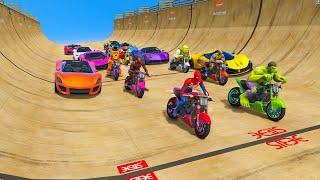 GTA 5 bikes vs cars on mega ramp super fast race challenge multiplayer