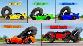 Damage to Сars at Different Speeds #4 (100, 300, 500, 1000, 2000 km/h) - Beamng drive