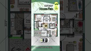 35’× 33’ house plan with porch, 3-bhk house design, 35 by 33 home plan, 35*33 house map #houseplan