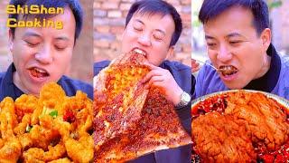 Eating Pig Offal &Pork Recipes 1.0 | Village Funny Mukbang |  Grilled Stone Food | Wild Cooking #石神