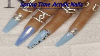 DIY  How To Do Nail art, Acrylic nails Baby Blue Coffin Shape Acrylic Nails #101 #101