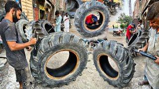 Wonderfully Process of Tractor Damage Tire How to Fix Sidewall Cut Repaire