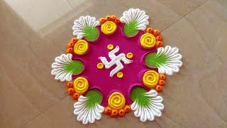 simple swastik rangoli design. Easy rangoli designs. unique rangoli design.