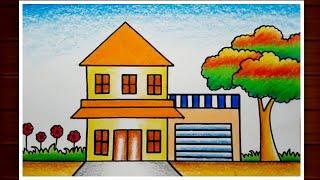 House Drawing || How to Draw House Scenery Step by Step || Easy Scenery Drawing for Beginners..