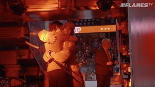 Gaudreau and Monahan embrace after an emotional Game 7