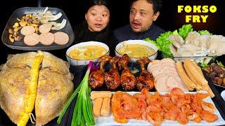 Goat Lungs BBQ Mukbang | Eating Fokso Fry, Jhol MOMO, Chicken & Sausages | Nepali Mukbang