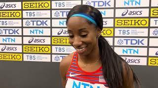 Keni Harrison after cruising into 2023 World 100m Hurdle Final at Track and Field Championships