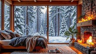 Cozy Winter Cabin ️ Soothing Piano Music, Gentle Snowfall and Crackling Fireplace for Sleep