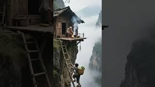 "Bếp Lửa Trên Vách Đá: Cuộc Sống Dũng Cảm Giữa Mây Trời! ️"#scenery #shortsviệtnam #travel #home