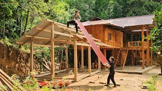 TIMELAPSE: 135 Days The process of building a wooden kitchen, skills of using wood to build a house