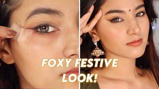 Foxy Festive Look | Glam Eyes | Nude Lips | Dewy Base | Somya Gupta