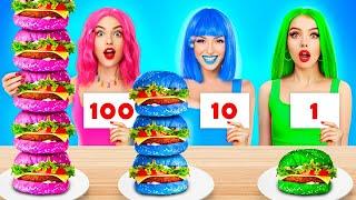 100 Lapis MAKANAN PINK vs HIJAU vs BIRU | Tantangan Satu Warna Permen oleh RATATA CHALLENGE