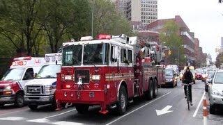 Ladder truck 43 + Engine 21 + Tower Ladder 9 + Battalion 8 + Engine 1 + 3 x NYPD + 3 x Ambulances