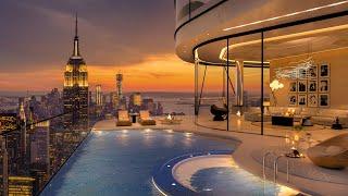 Urban Jazz Nights | 4K Cityscape Symphony by the Infinity Pool | NYC Luxury Escape City Lights