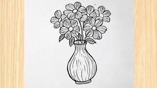 How to draw flowers in a vase || Easy flower drawing tutorial