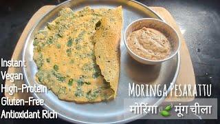 Moringa leaves Moong Chilla - Munagaku Pesarattu - Ginger Chutney మునగాకు పెసరట్టు मोरिंगा मूंग चीला