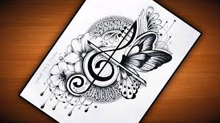 Violin Mandala art|Violin Music note drawing|Flowers Butterfly Mandala art @VennilaYLCreations