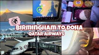 TRIP REPORT | Boeing 787-8 Qatar Airways economy class | Birmingham to Doha | My Travel vlog