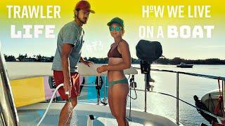 TRAWLER LIFE How we live on a boat! Make water and provision! #73