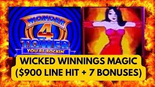 Wicked Winnings Magic $900.00 Line Hit-Plus More Satisfying Bonuses on Wonder 4 Tower Slot Machine!