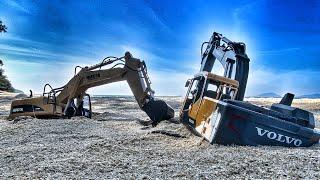 Story Line : RC Excavator Volvo & Huina 1550 Stuck On Beach (Rescue)