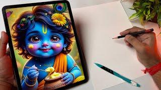 Draw with me - Krishna Drawing, Janmashtami Drawing,  Step By Step