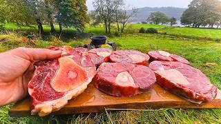 Mouthwatering BEEF STEW Cooked Over FIRE Outdoors | ASMR Cooking in Nature