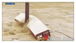 Hurricane Helene flooding Asheville, North Carolina: Building floats away, torn in half