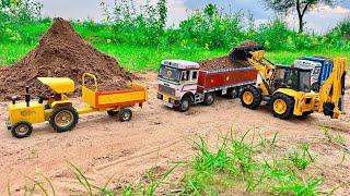 Jcb 3dx backhoe and Tata tipper truck 2518 parking videos | jcb cartoon | dumper gadi