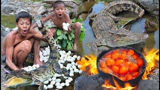 Primitive Technology - Kmeng Prey Meet Big Cocrodile Cook Egg