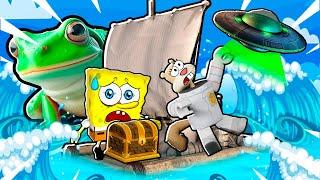 SpongeBob & Sandy Build a Boat to Find TREASURE in Roblox!