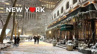 [4K]  Snowy Night Stroll in Manhattan, NYC | Magical Winter Scenes ️Feb. 2025