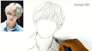 How to draw BTS V Kim Taehyung / step by step easy for beginners / bts drawing