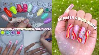 TRYING VETTSY NEW SOLID GELS | SWATCHES AND REVIEW | SUMMER SWIRL NAIL ART | BEGINNER NAIL TUTORIAL