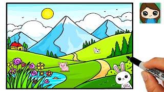 How to Draw a Simple Mountain Landscape Scenery Easy  Nature Art