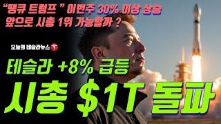 테슬라 도 +8% 급등, 시총 1조 달러 돌파! " 땡큐 트럼프" 이번주 30% 이상 상승이유는? 앞으로 시총 1위 가능할까?