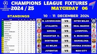 UCL FIXTURES TODAY - Matchday 6 • UCL Table Standings Today • CHAMPIONS LEAGUE FIXTURES 24/25