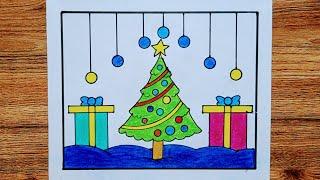 Merry Christmas Drawing Easy Steps / Christmas Tree Drawing Easy Steps / Christmas Drawing Easy